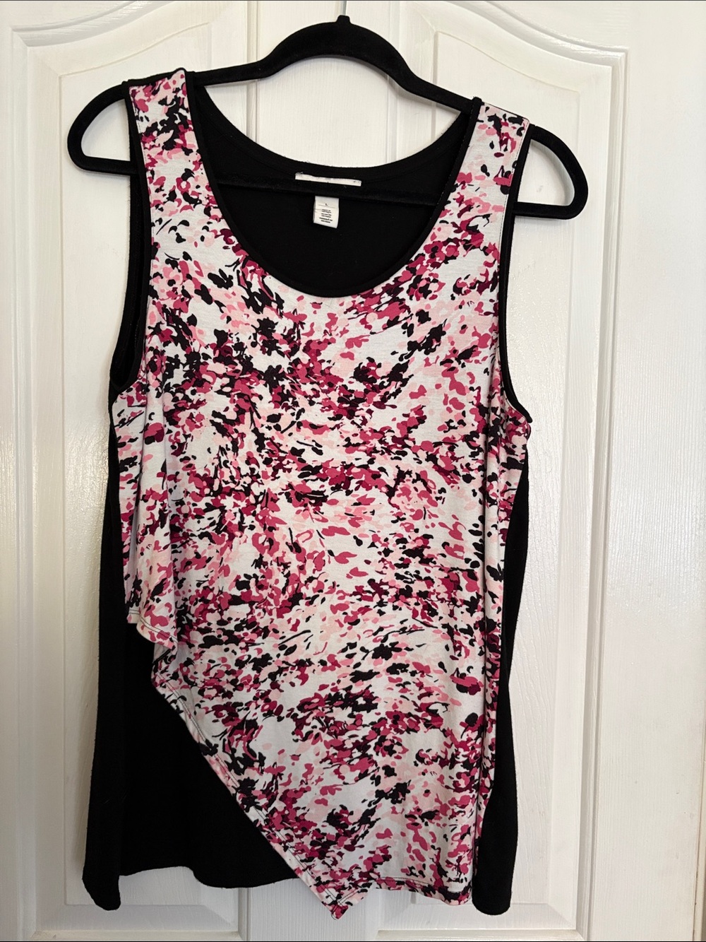 White House Black Market Pink, Black & White Asymmetric Layered Tank